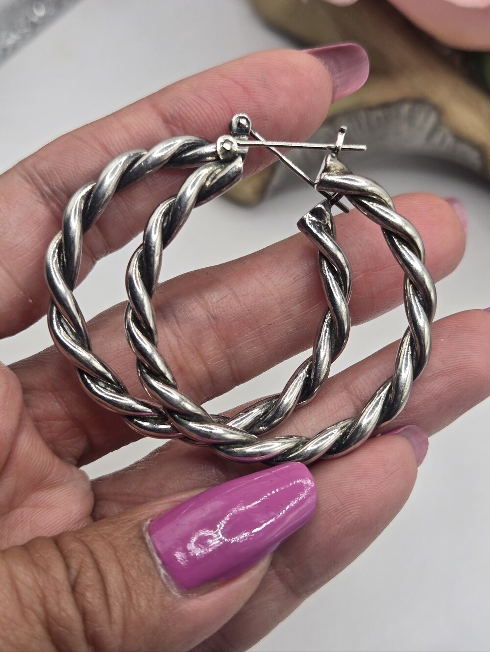Sterling Silver Twisted Hoop Earrings - Silver